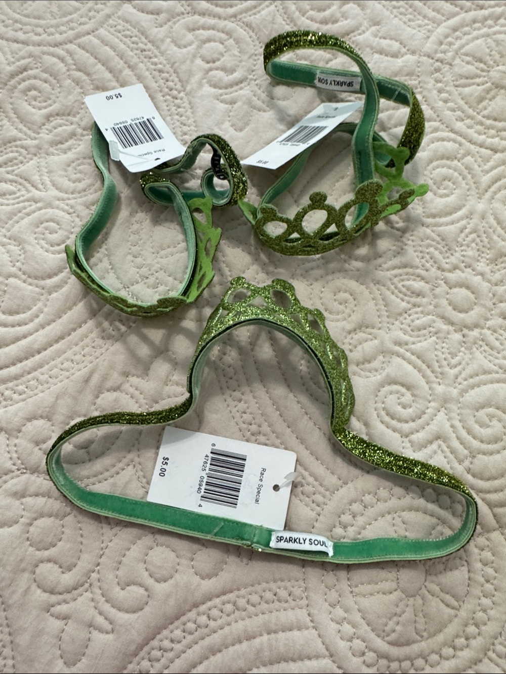 3 Disney Tiana Green Glitter Tiara Headbands - Accessory